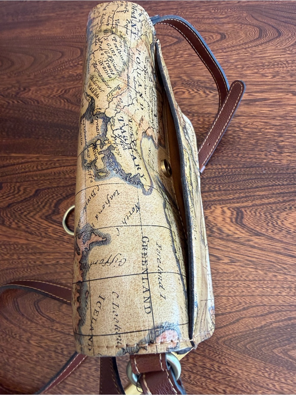 Patricia Nash Old World European Map Print Tan Crossbody Bag with Leather Trim - Picture 7 of 10